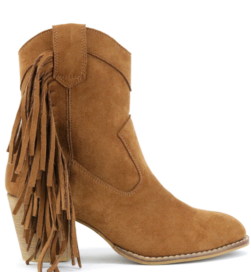 "Sadie" Camel Fringe Booties