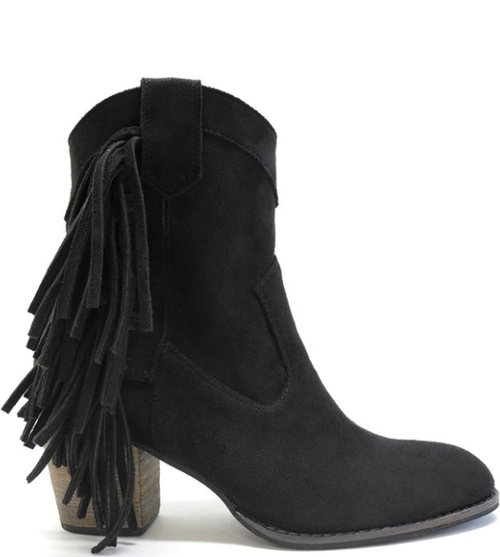 "Sadie" Black Fringe Booties
