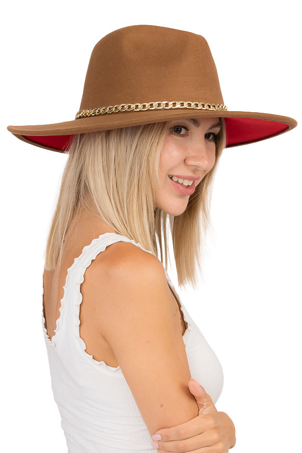 "Eve" Red Brim Fedora Hat