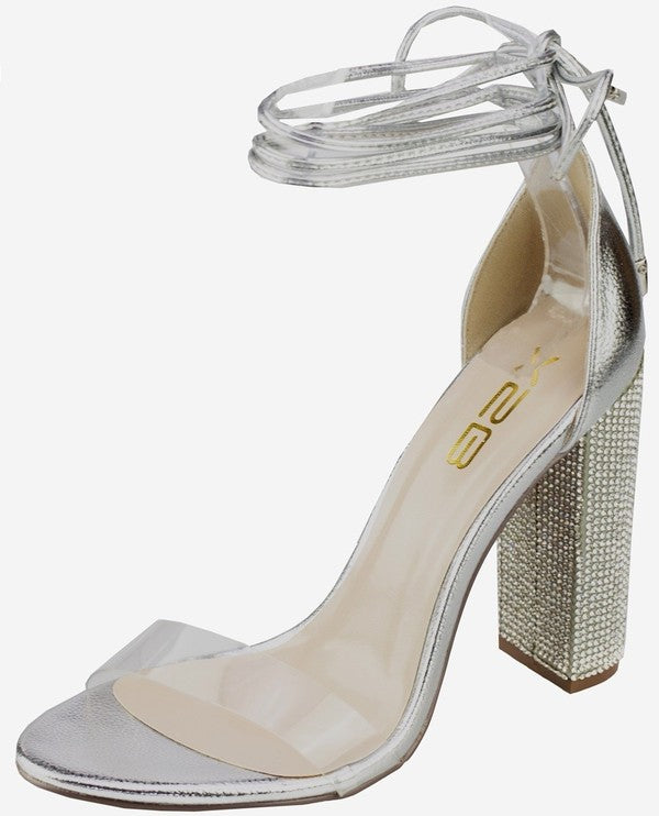 "Pilar" Silver Block Heels