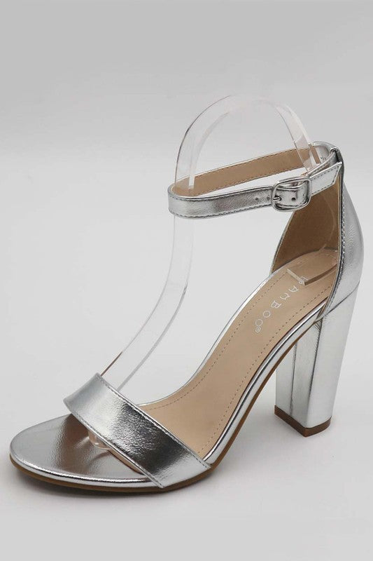 "Tonia" Silver Block Heels