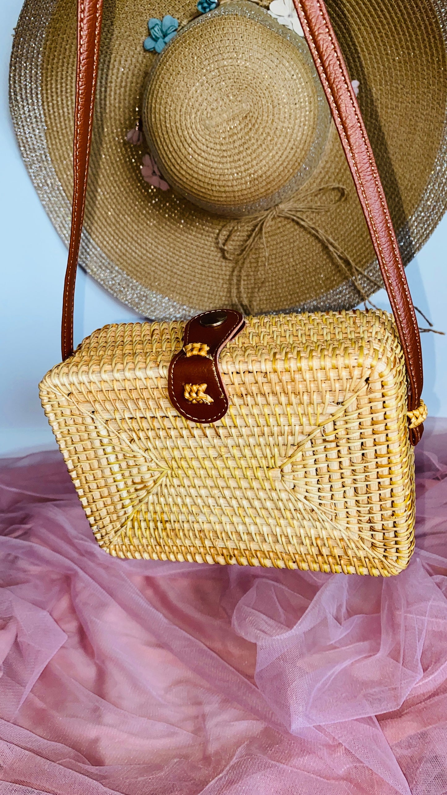 "Denim" Small square Straw Handbag