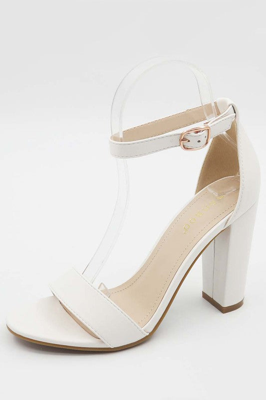 "Tonia" White Block Heels