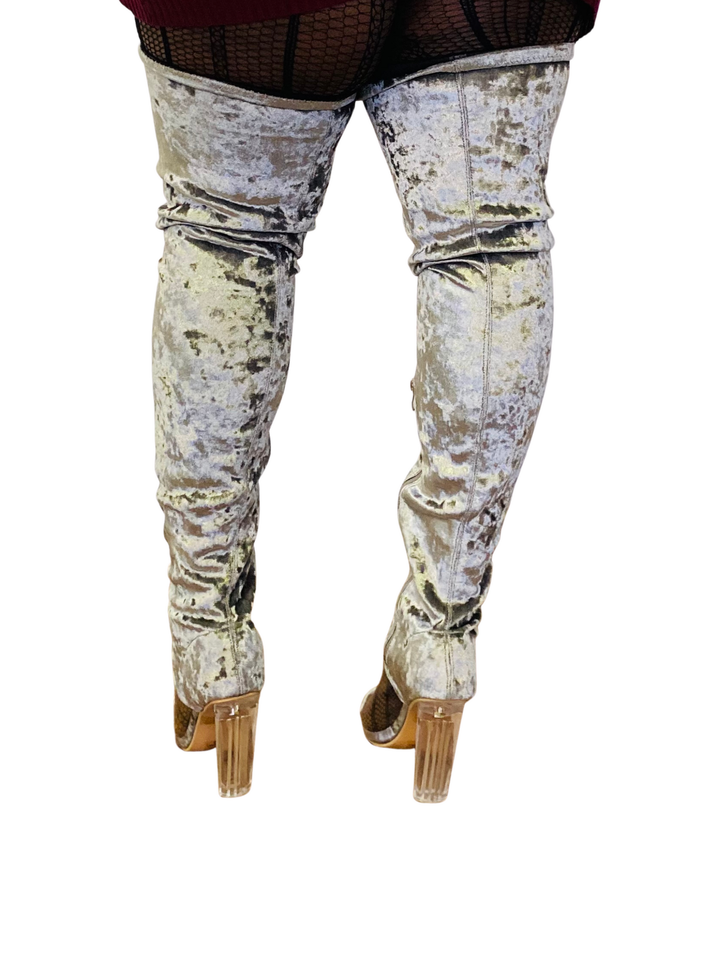 "Cherry" Gray Thigh High Heel Boots