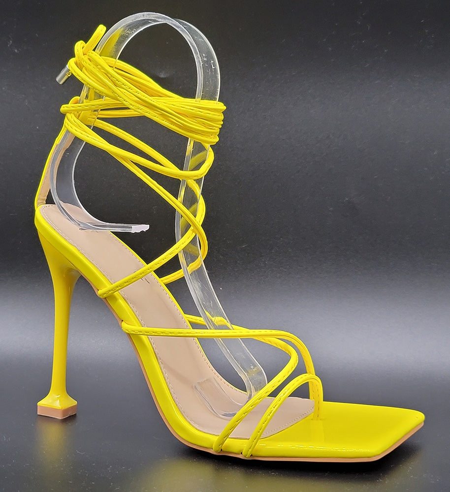 "Ryan" Yellow Lace Up Heels