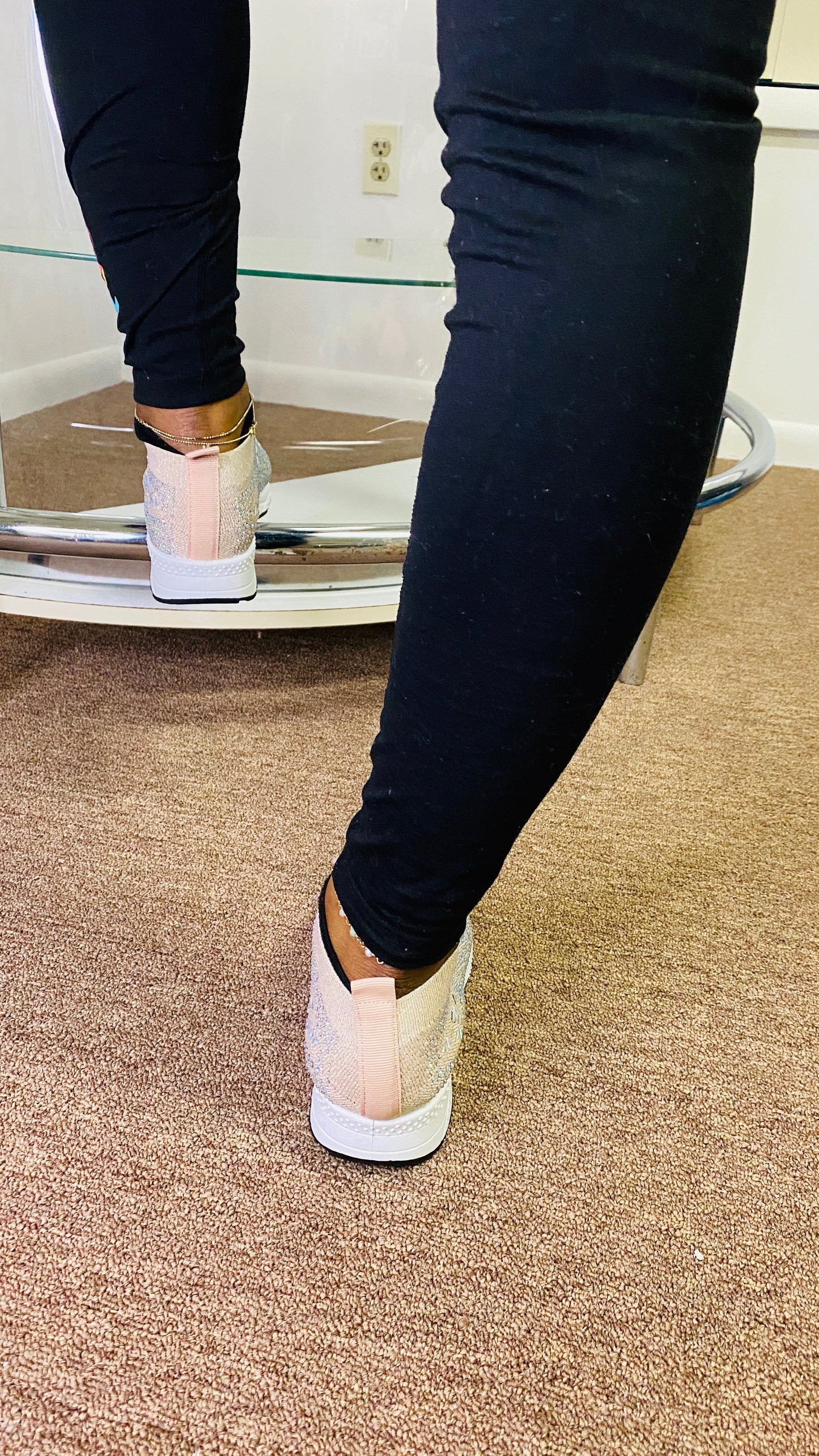 "Kenya" Beige Jeweled Slip on Sneakers