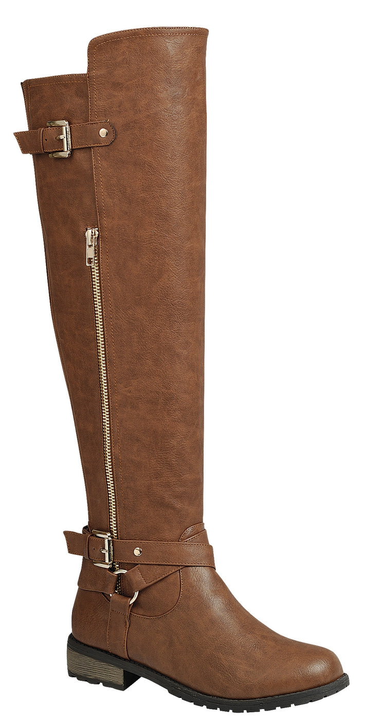"Emmy" Tan Knee High Riding Boots