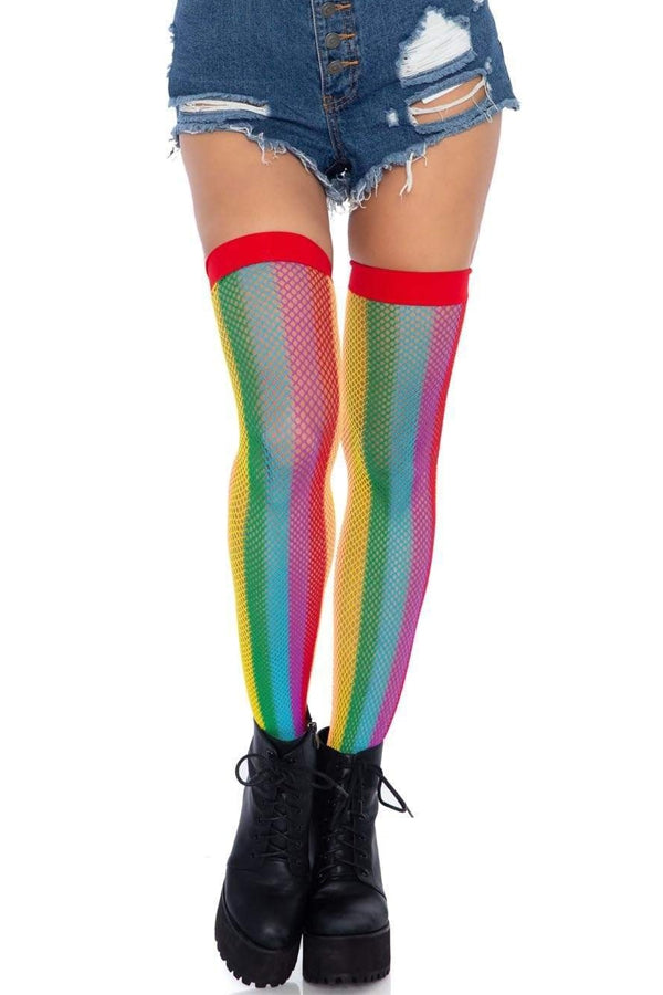 Rainbow Fishnet Thigh Highs