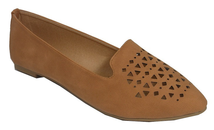 "Elle" Cutout Design Tan Flats