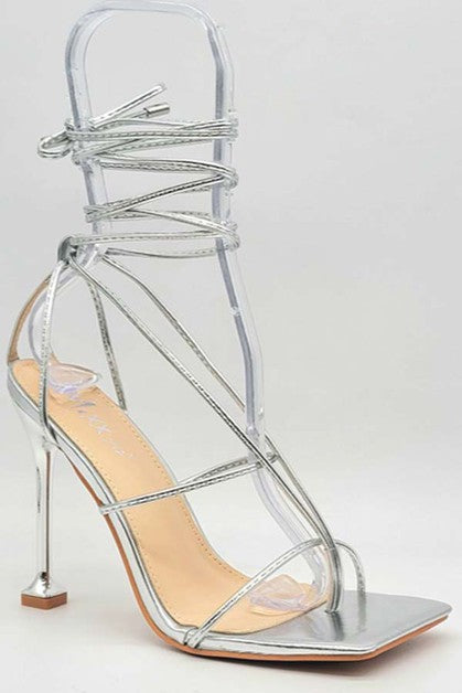 "Ryan" Silver Lace Up Heels