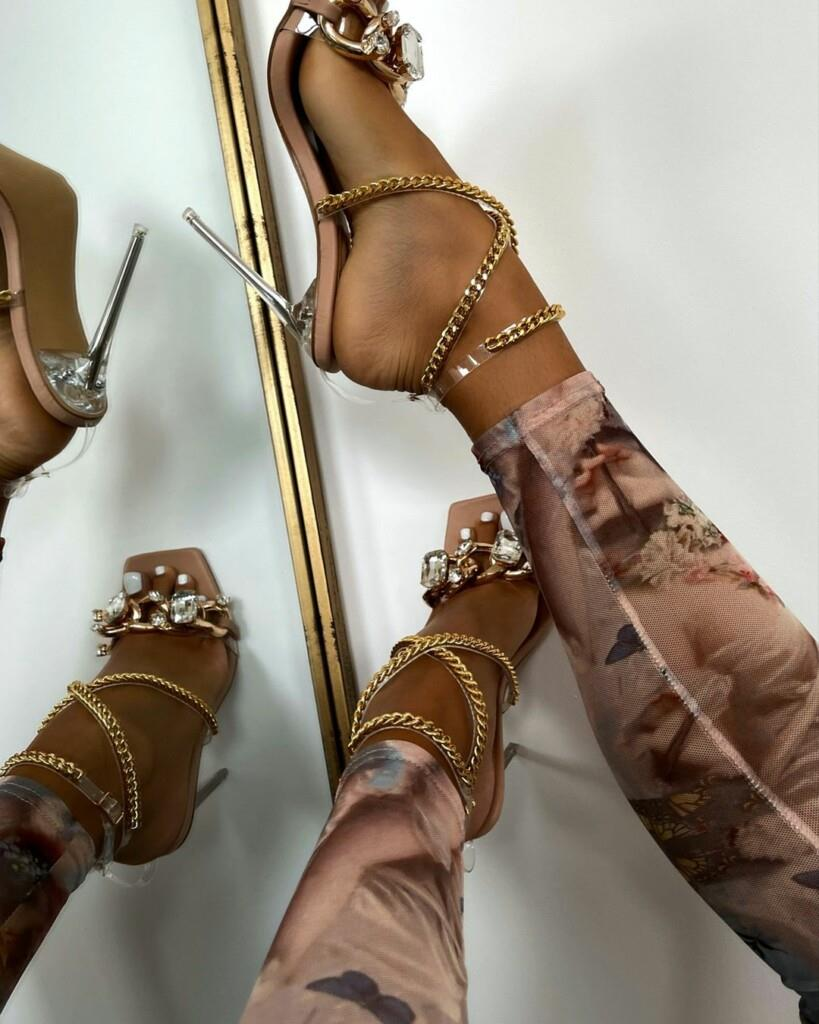 "Kim" Nude Jeweled Heels