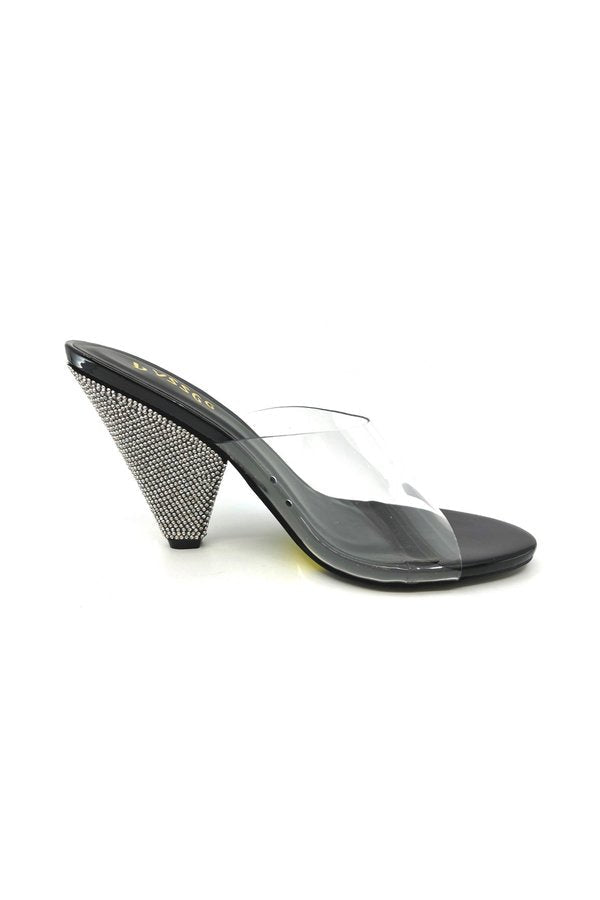 "Bria" Clear Black Jeweled Heels