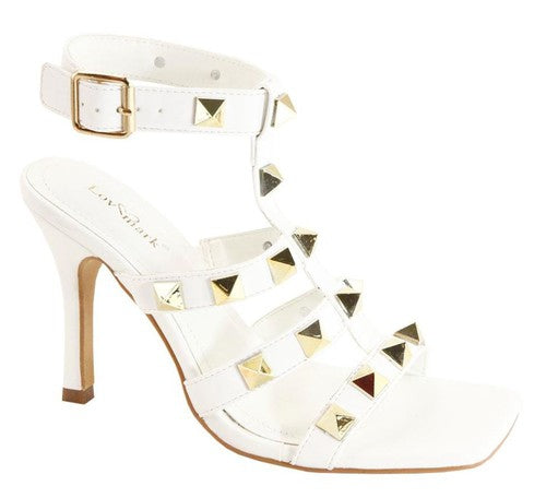 "Zade" White Studded Heel