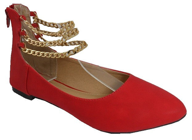 "Dina" Red Zipper Back Flats