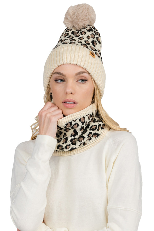 Animal Print Hat and Scarf Set
