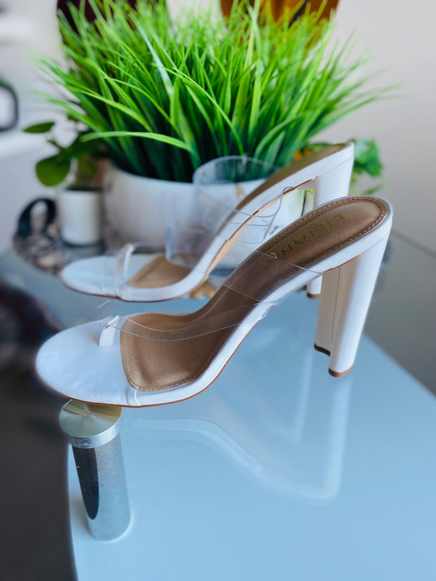 "Daline" White Thong Toe Heeled Sandals