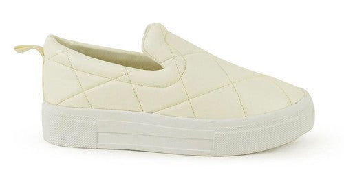 "Ariana" Quilted White Slip On Sneakers