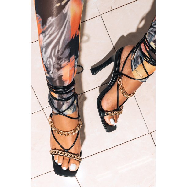 "Ali" Black Chain Strappy Heels