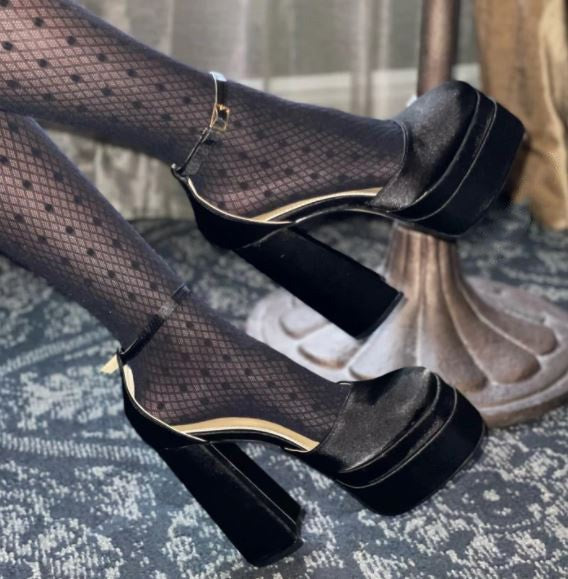"Chere" Fabric Black Platform Heels
