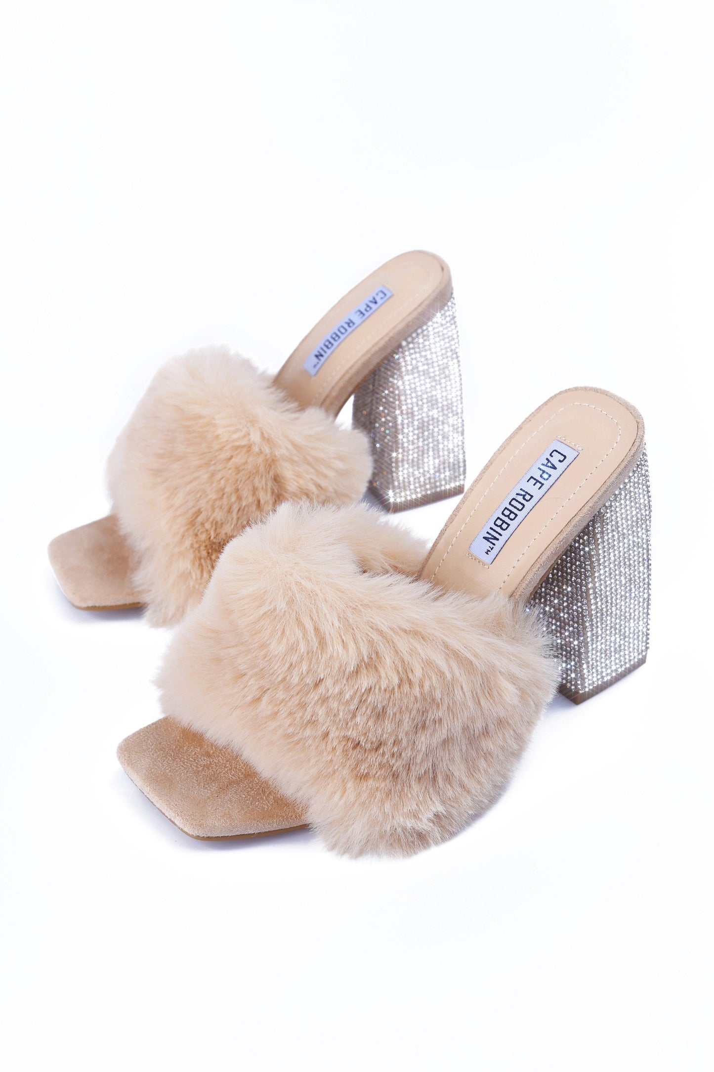 "Hilary" Nude Faux Fur Heels