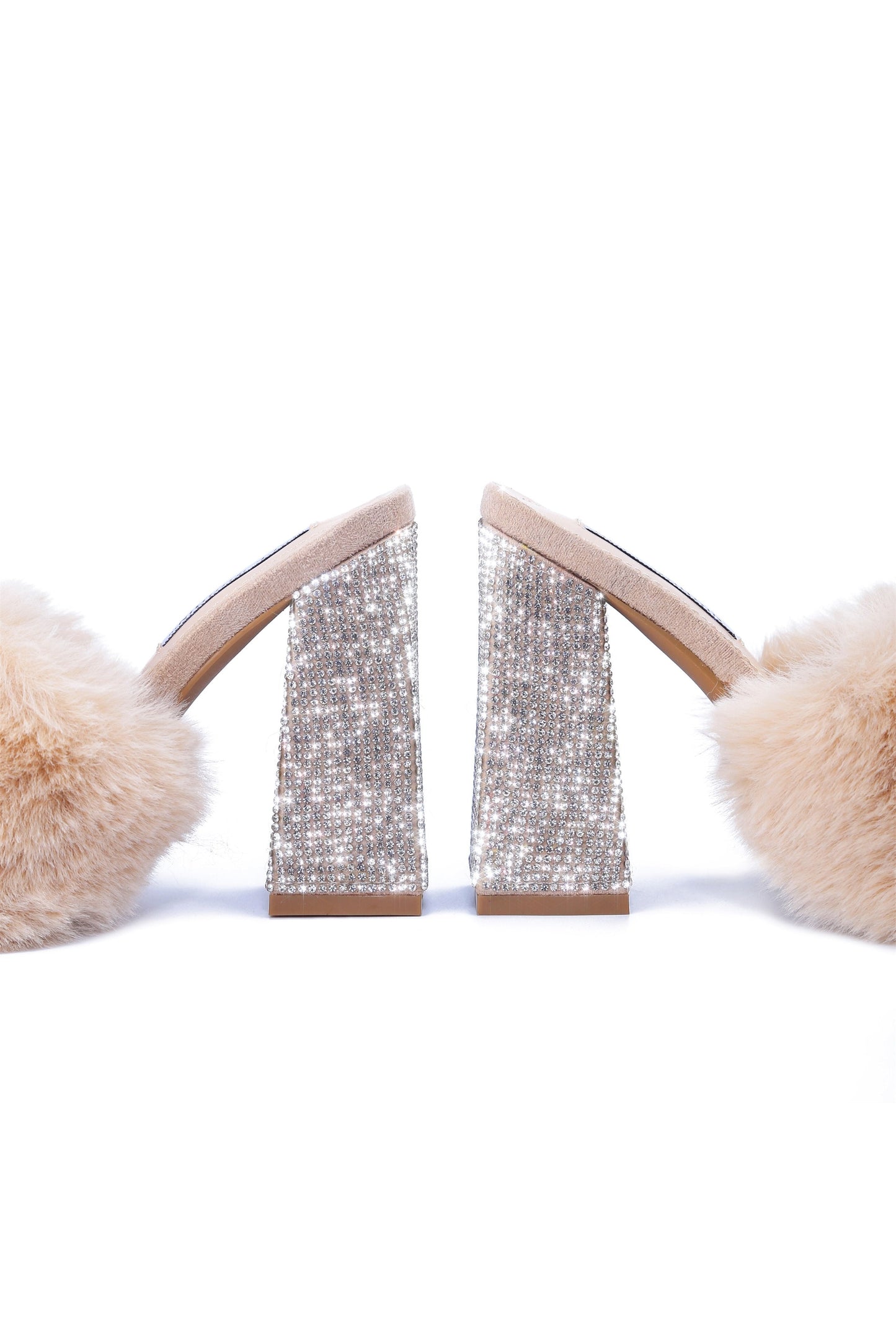 "Hilary" Nude Faux Fur Heels