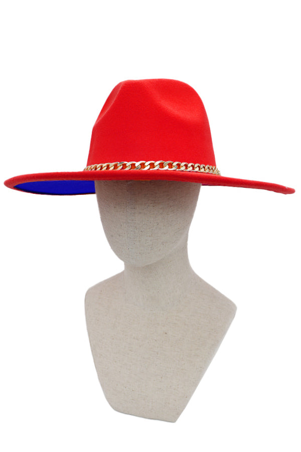 "Eve" Red Brim Fedora Hat