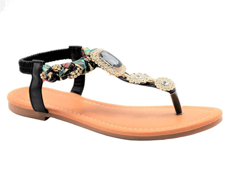 "Celeste" Black Jeweled Sandals