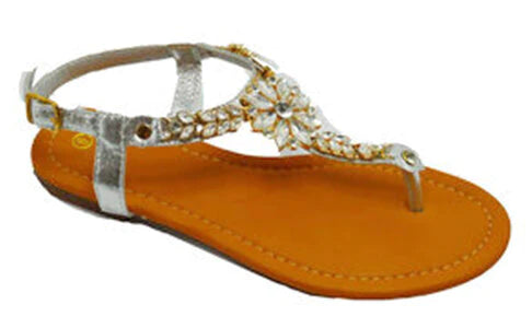 "Bridget" Jeweled Silver Sandals