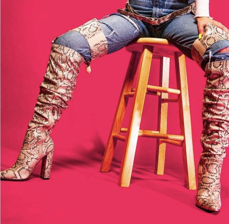 "Cookie" Waist high Faux Snake Skin Boots