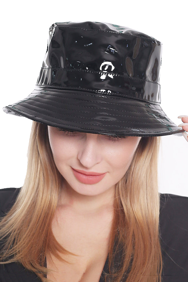 Retro Patent Leather Bucket Hat