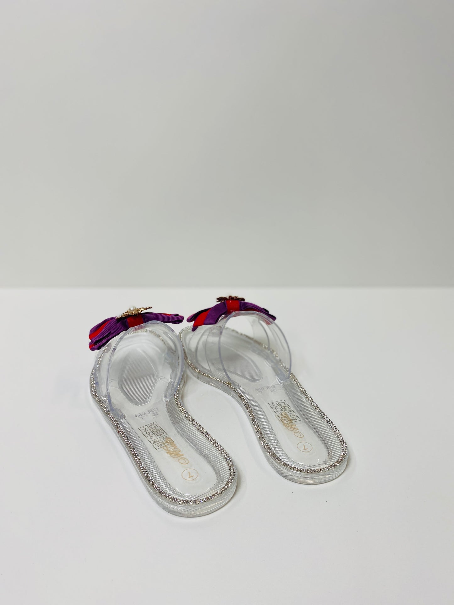 "Remy" Flat Rubber Jeweled Sandals- Clear