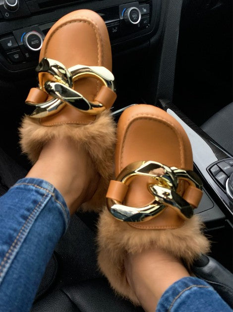 Faux fur mules