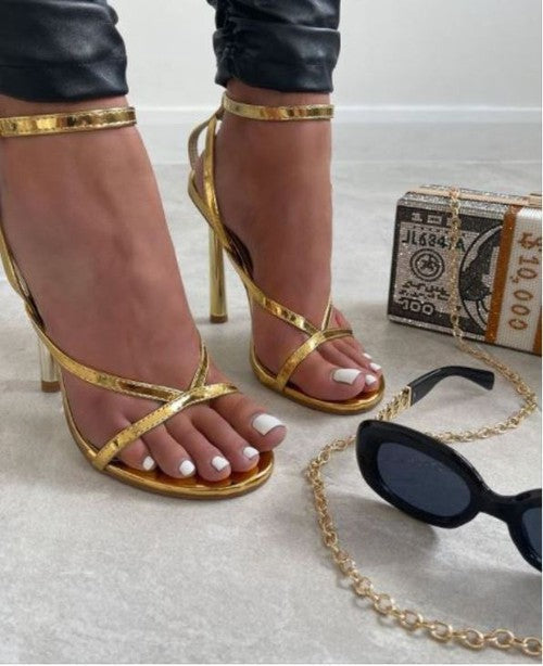 "Halle" Strappy Gold Heels