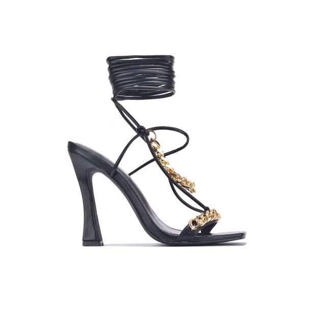 "Ali" Black Chain Strappy Heels