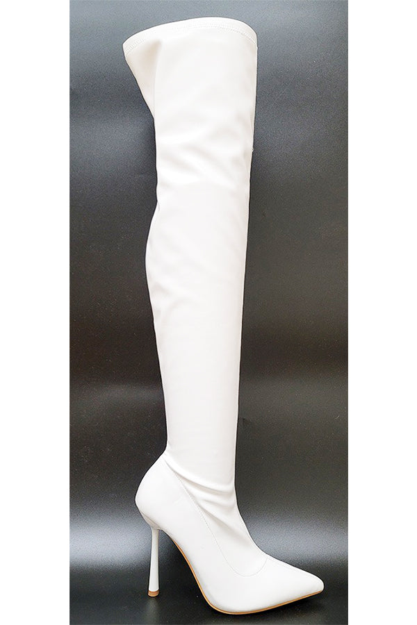 "Selena" White Thigh High Boots