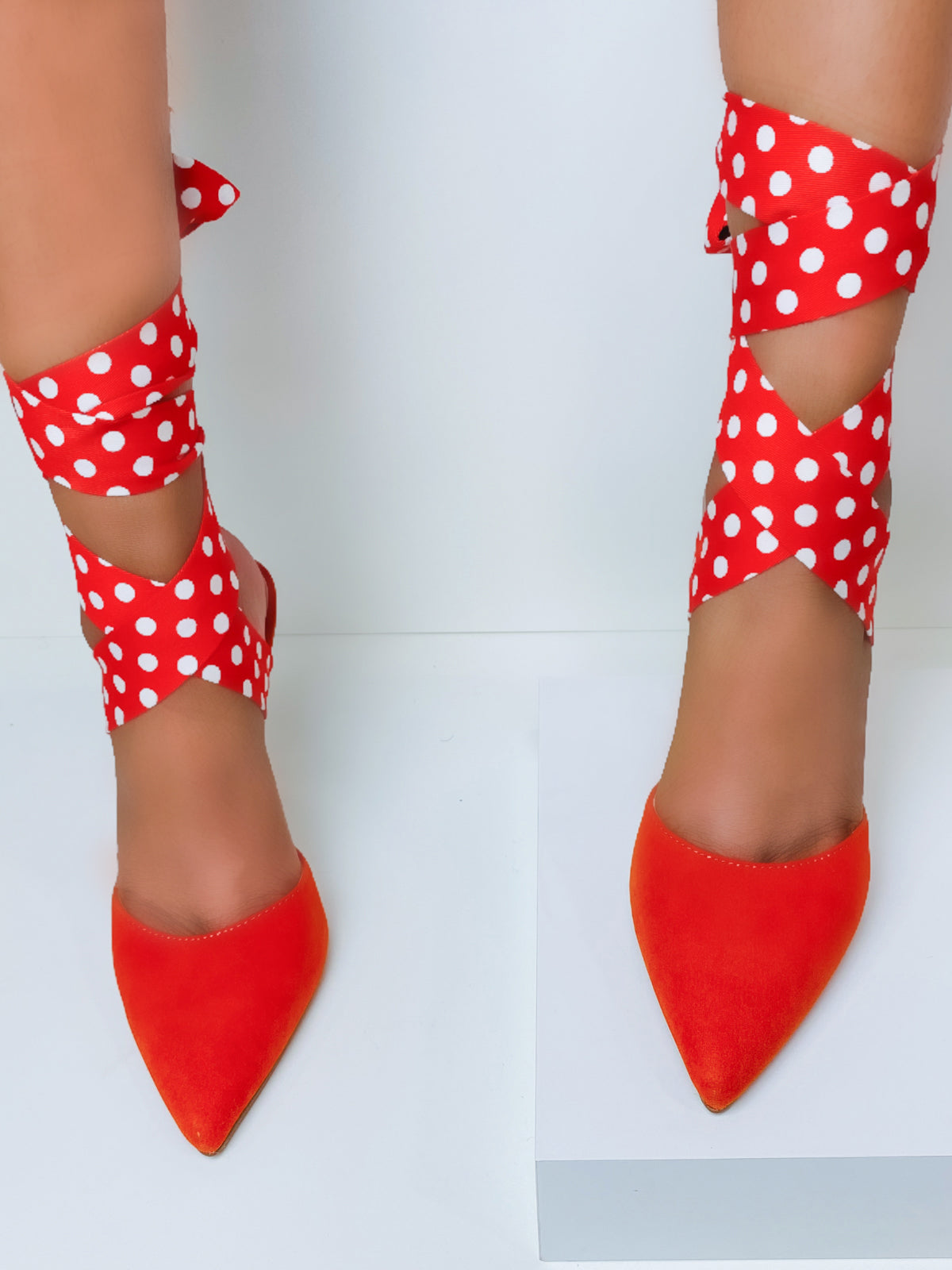 "Marjorie" Polka Dot Ankle Wrap Heels
