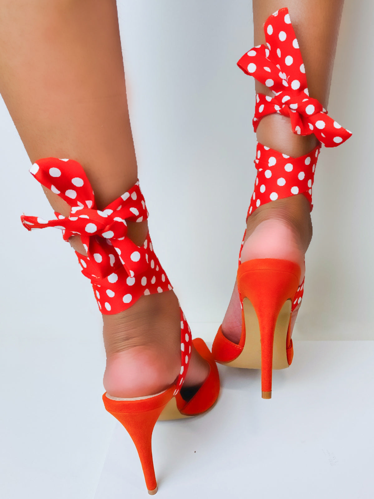 "Marjorie" Polka Dot Ankle Wrap Heels