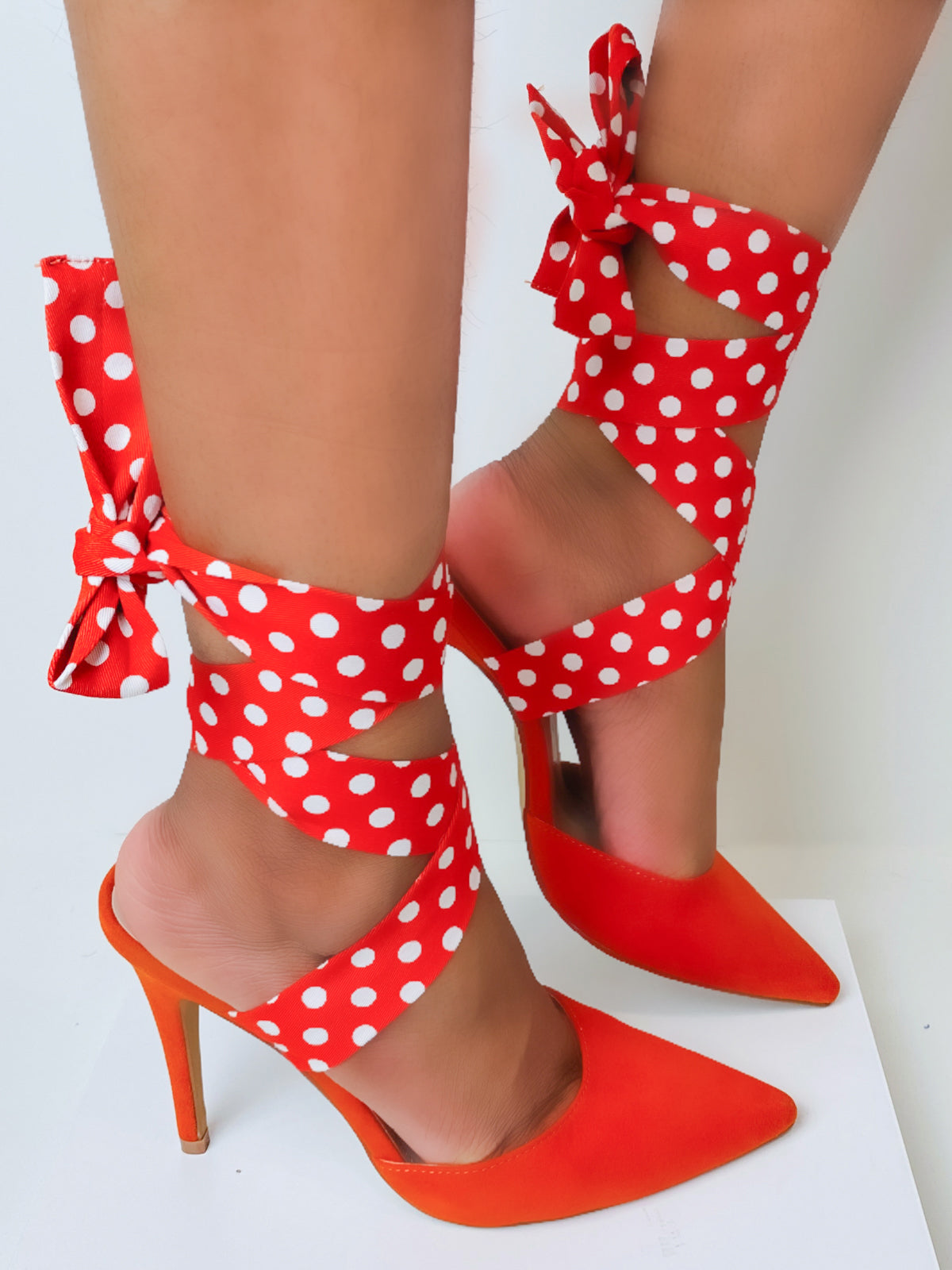 "Marjorie" Polka Dot Ankle Wrap Heels