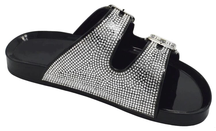 "Carina" Black Jeweled Slides