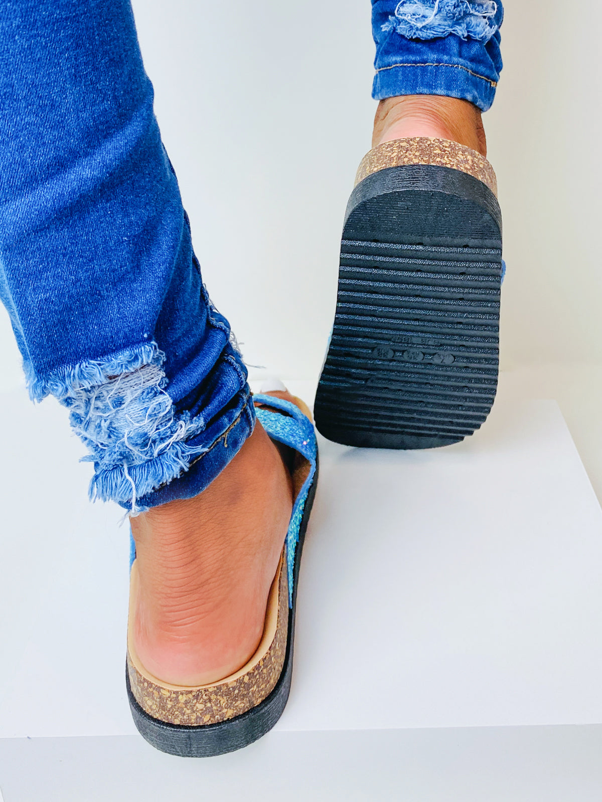 "Chelsea" Glitter and Pearl Slide on Sandals