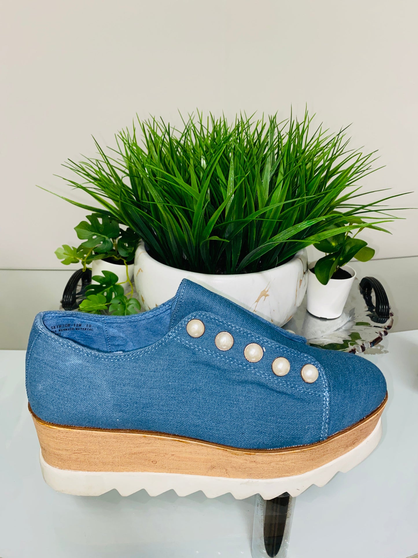 "Skylar" Pearl Stud Platform Oxford Wedges