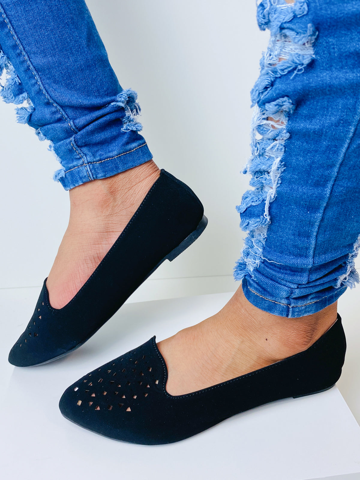 "Elle" Cutout Detail Black Flats