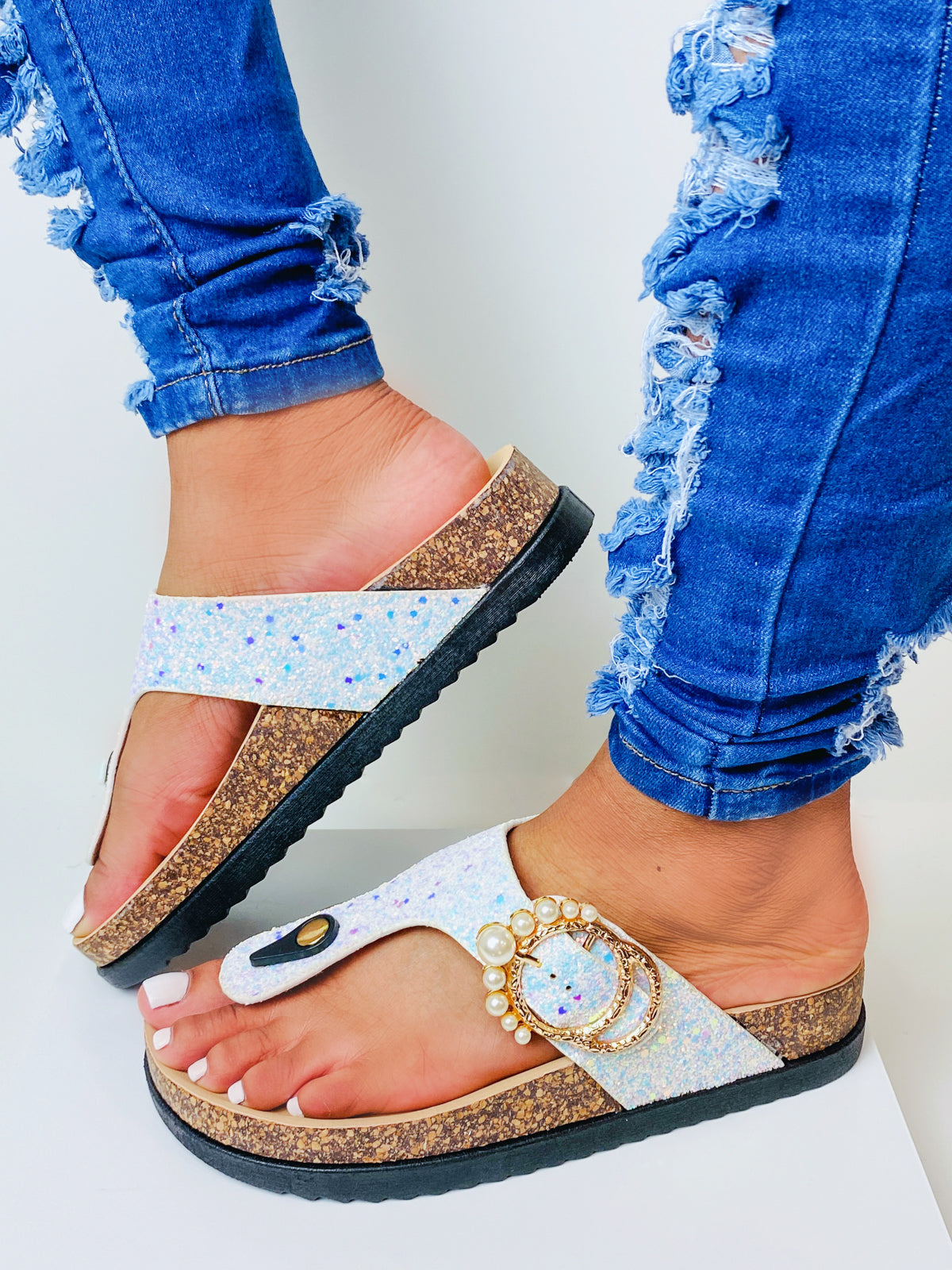 "Alison" Glitter & Pearl Sandals