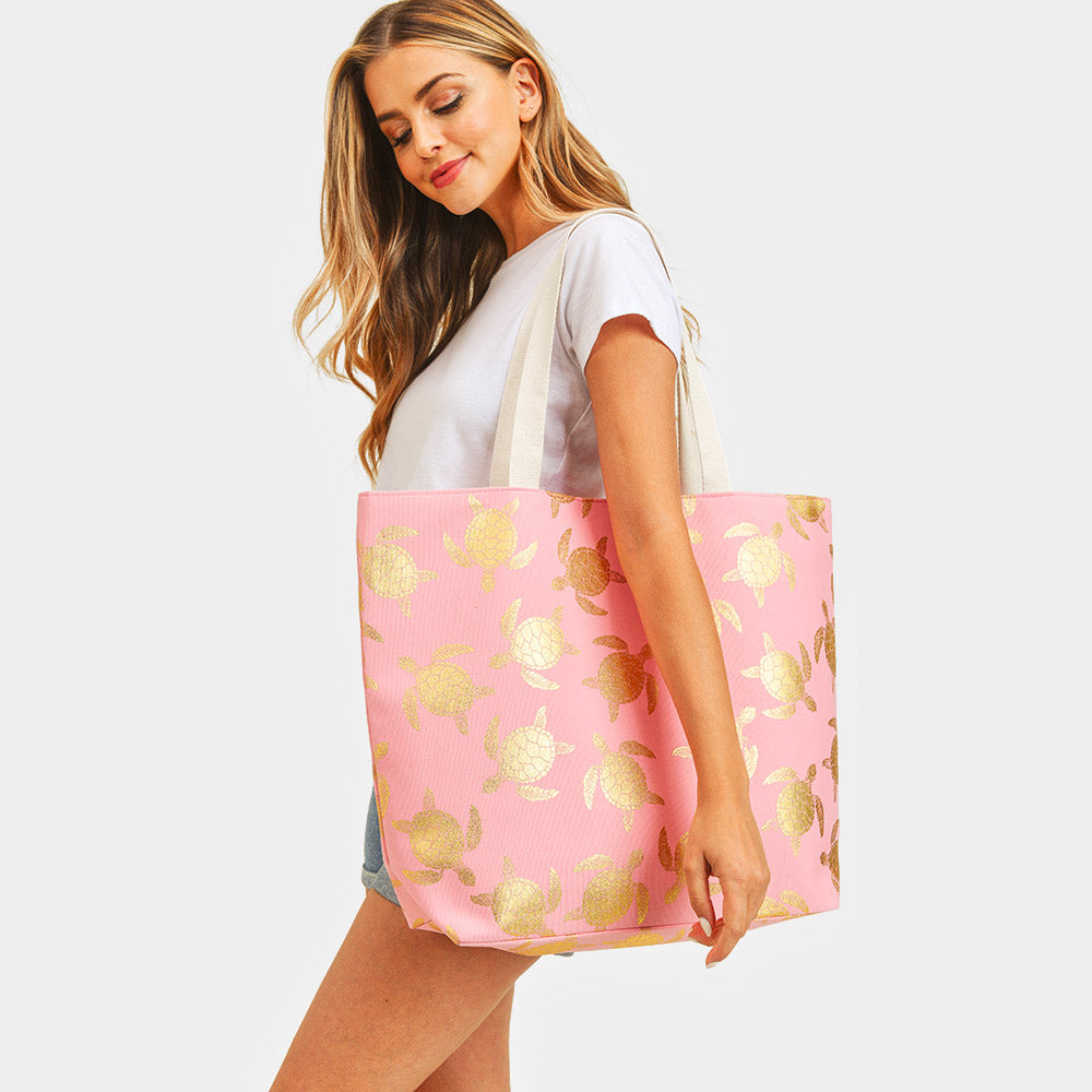 Metallic Turtle Tote Bag