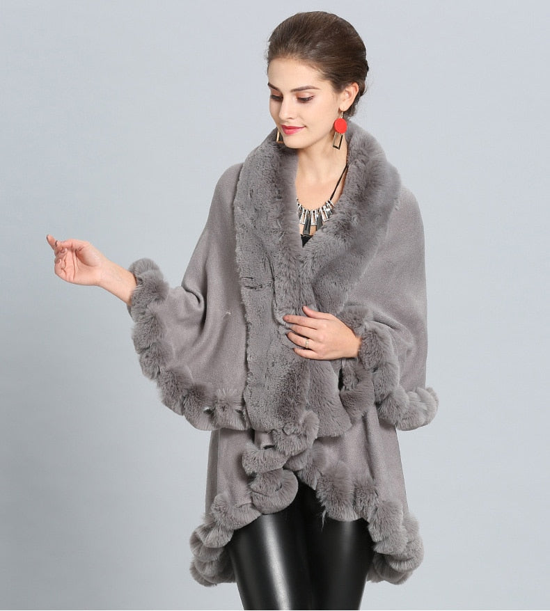 Double Layer Faux Fur Cape