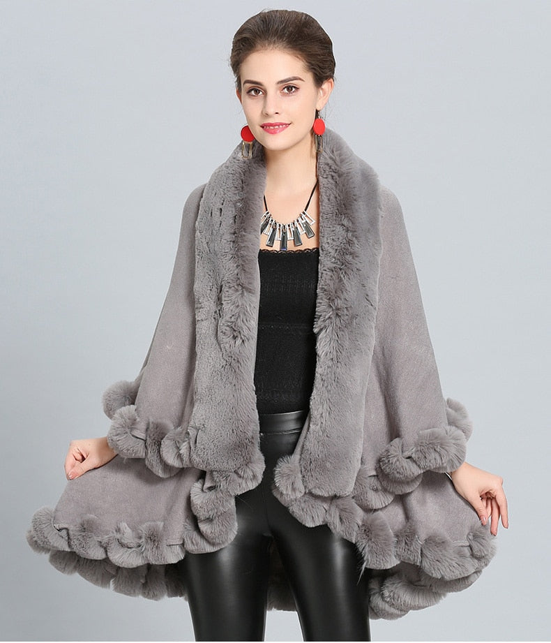 Double Layer Faux Fur Cape