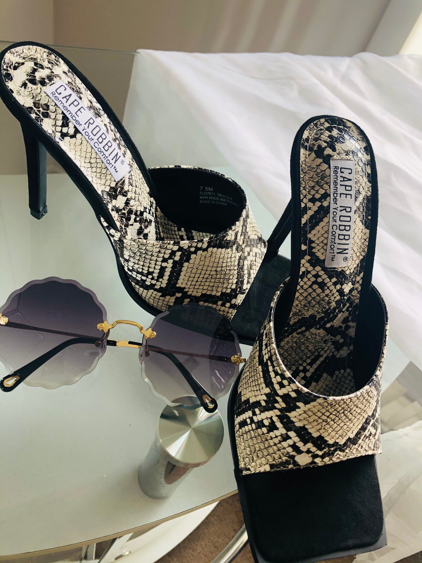 "Jackie" Square Toe Snake Print Heels