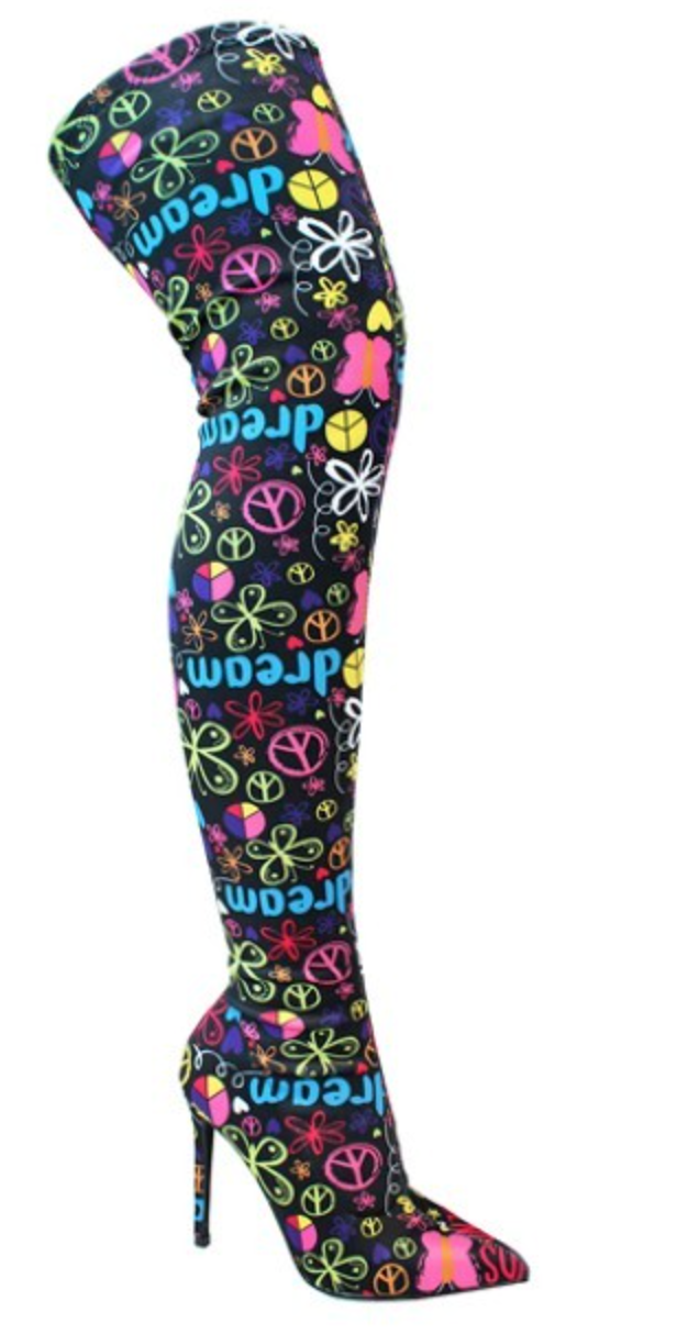 "Giselle" Graffiti Print Thigh High Boots