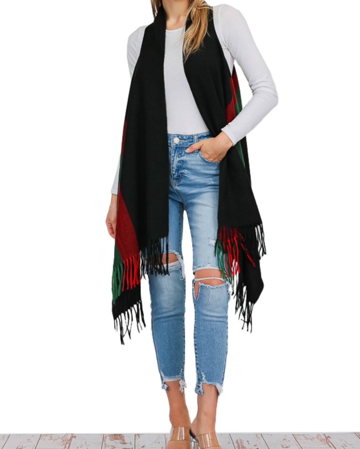 "Rebecca" Striped Fringe Vest