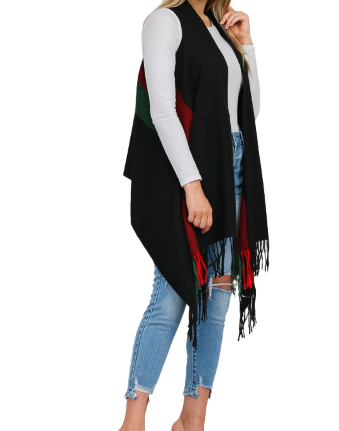 "Rebecca" Striped Fringe Vest